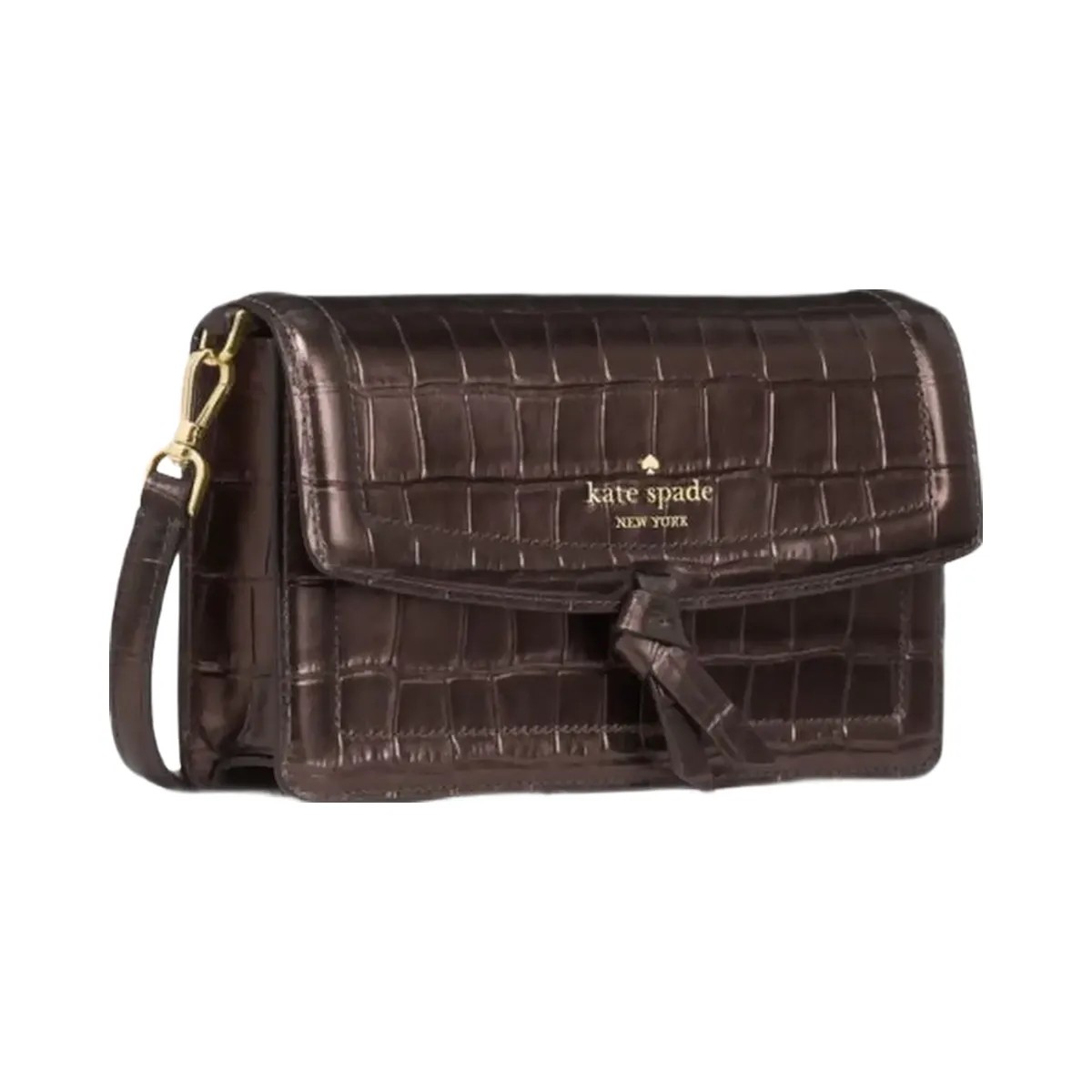 Kate Spade Knott Croc Embossed Mini Flap Crossbody Hot Fudge - HypeFly India View 2