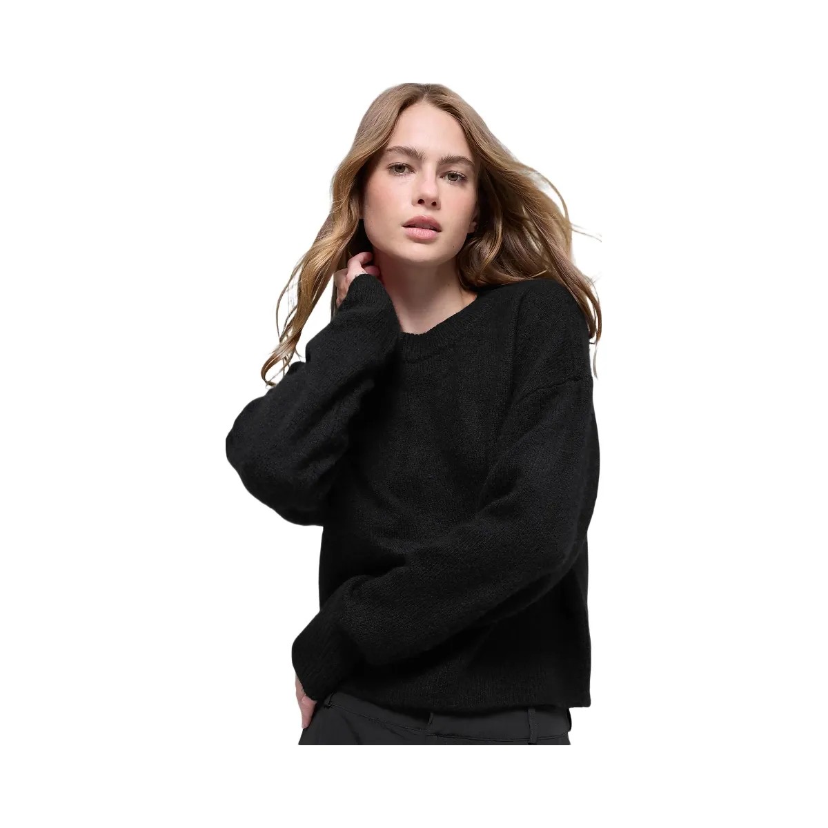 Alo Women's Wool Cashmere Cropped New Class Crewneck Sweater - Black - HypeFly India View 5