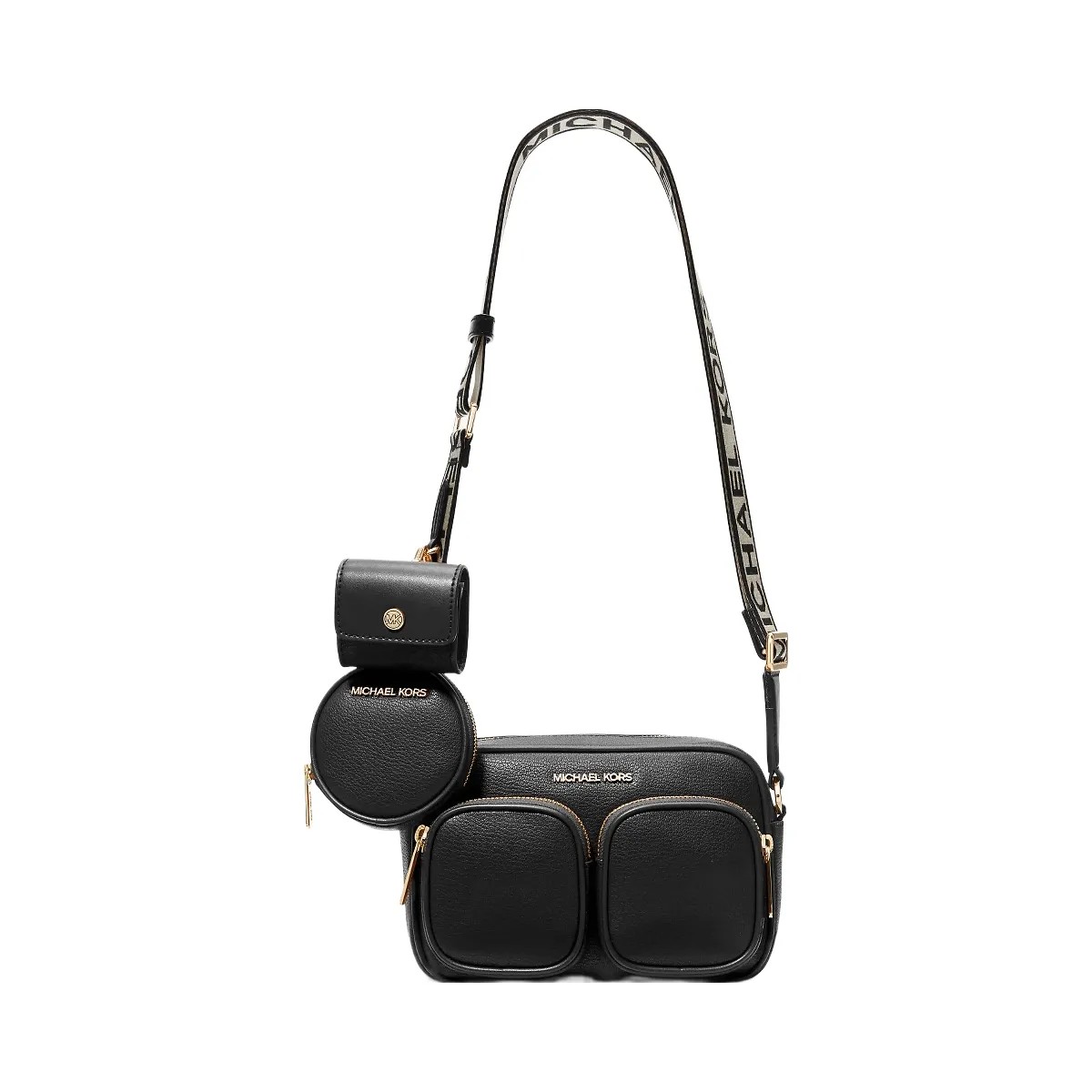 Michael Kors Jet Set Medium Leather Crossbody Bag with Case for Apple Airpods Pro® Black - HypeFly India View 1