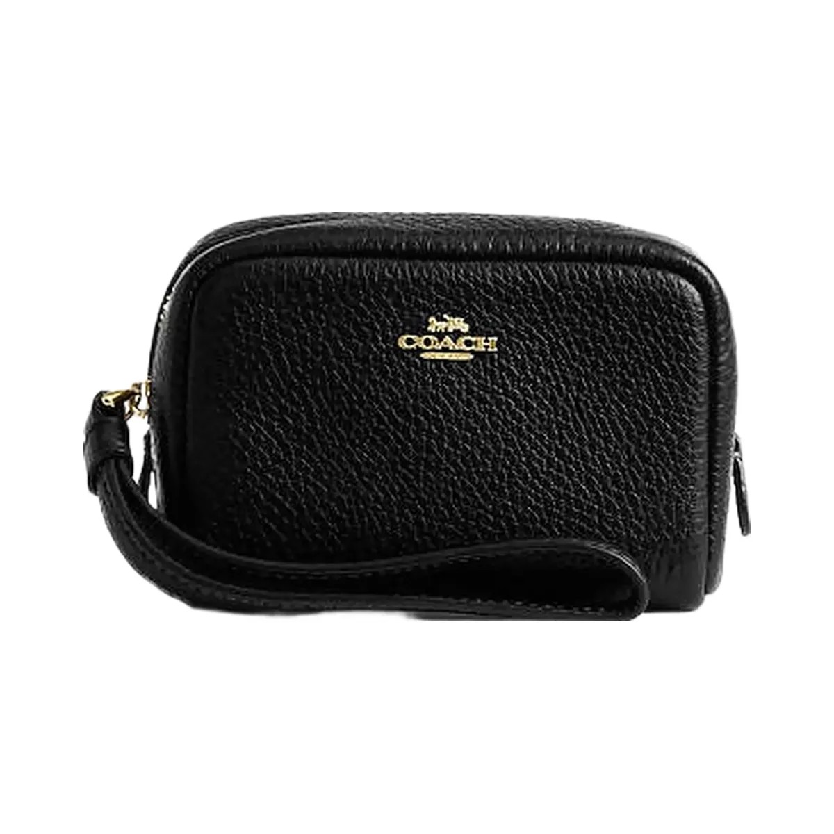Coach Pouch Wristlet Pebbled Leather-Gold-Black - HypeFly India View 1