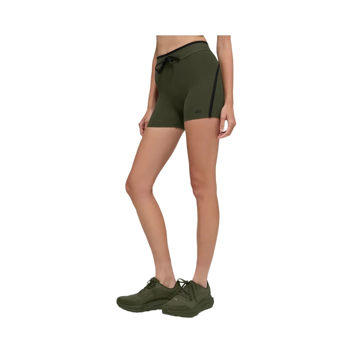 Alo Women's 4" Airbrush High-Waist Race Pace Short - Green Olive/Black - HypeFly India View 5