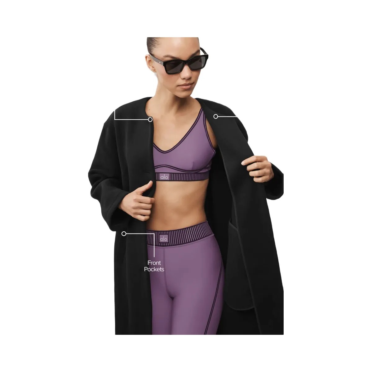 Alo Women's Double Face Wool City Girl Long Coat - Black - HypeFly India View 2