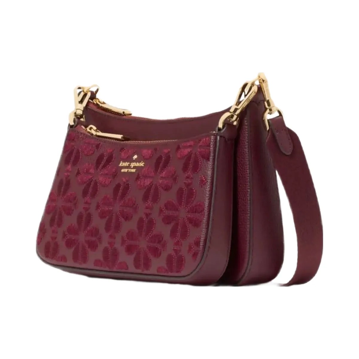 Kate Spade Duet Spade Flower Embroidered Small Crossbody Dark Merlot - HypeFly India View 3