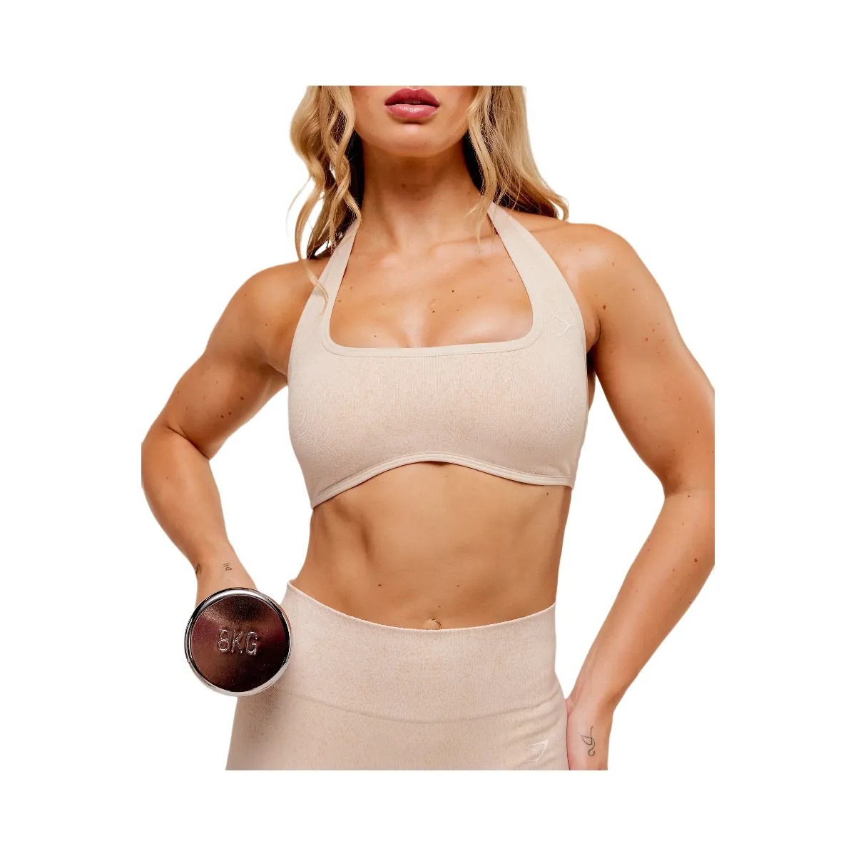 Gymshark Adapt Fleck x Whitney Halterneck Sports Bra - Coconut White - HypeFly India View 5