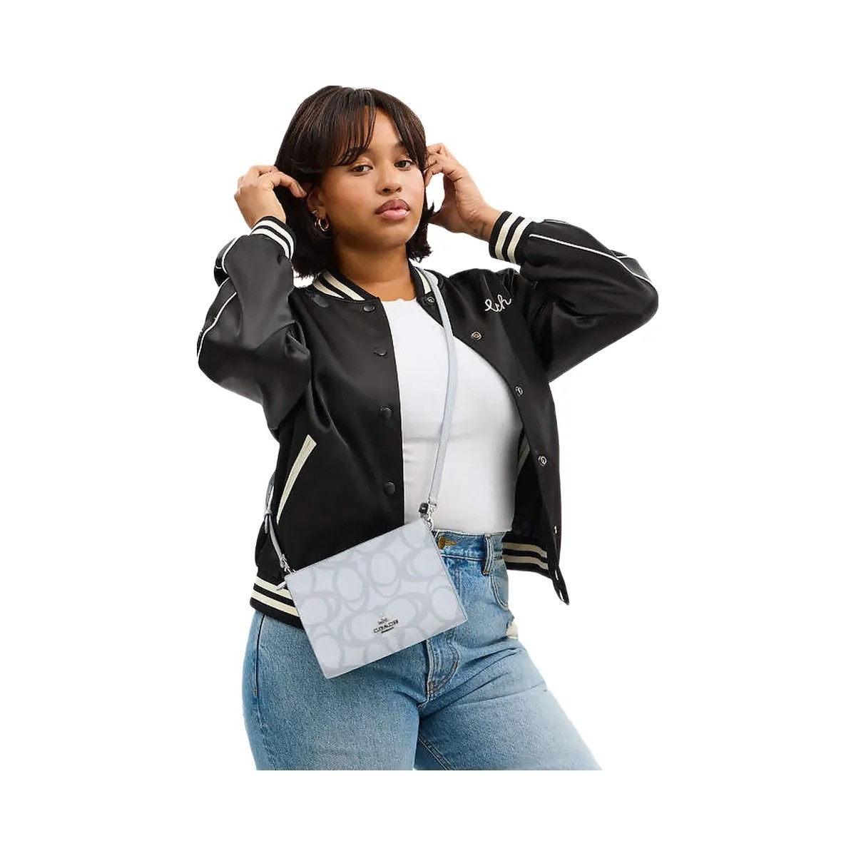 Coach Slim Crossbody Bag In Sketch Signature Canvas Signature Canvas-Silver-Ice Blue - HypeFly India View 2