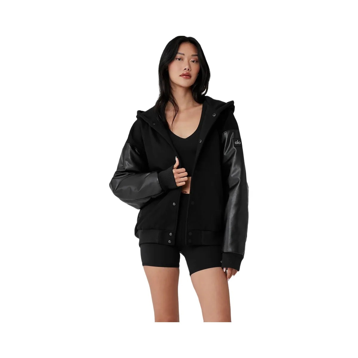 Alo Women's Select Hooded Bomber Jacket - Black - HypeFly India View 1