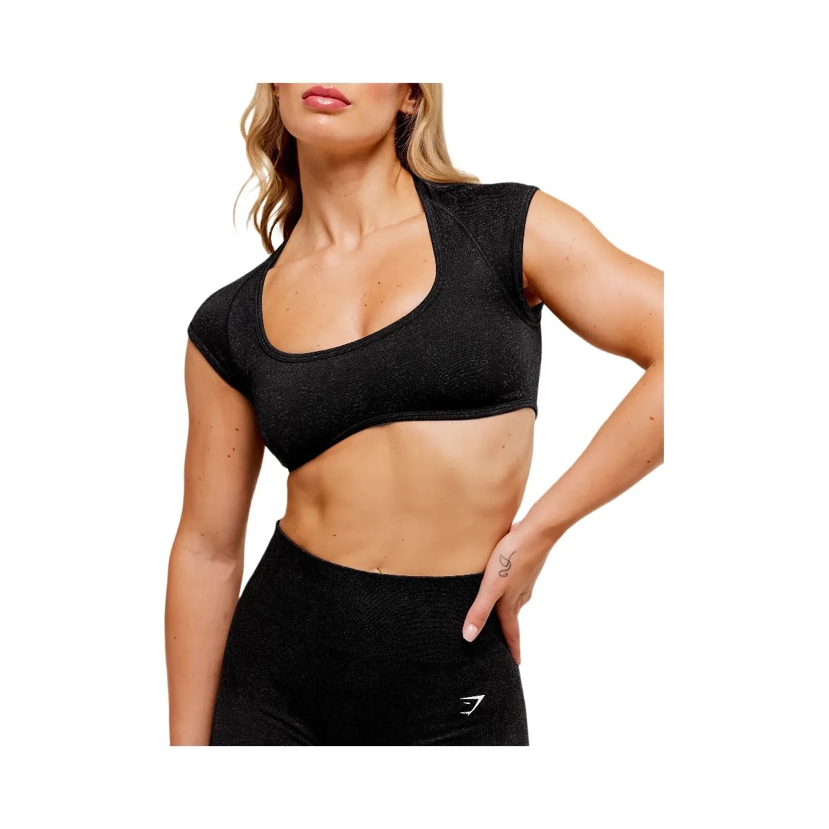 Gymshark Adapt Fleck x Whitney Short Sleeve Crop Top - Black - HypeFly India View 3