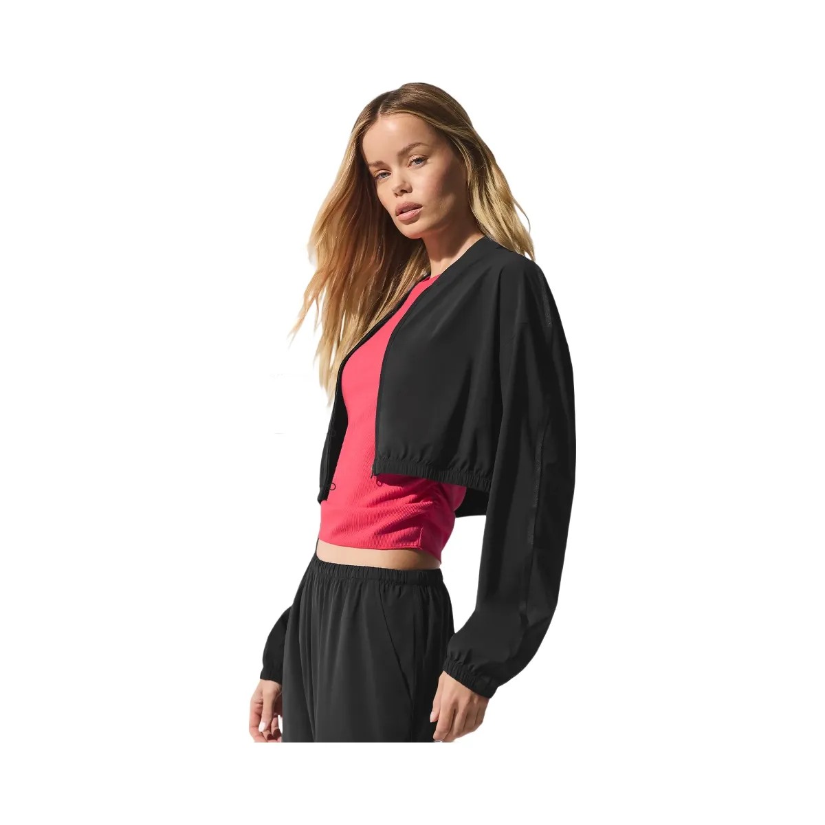 Alo Women's Cropped Breezy Full-Zip Cover Up - Black - HypeFly India View 2