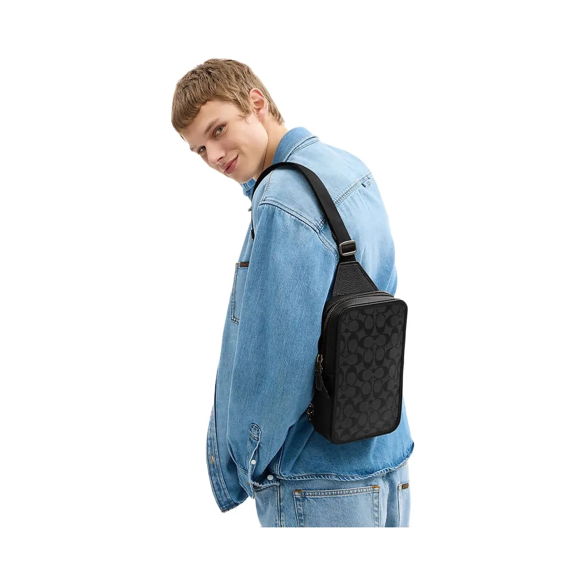 Coach Sullivan Pack In Signature Canvas Signature Canvas-Gunmetal-Charcoal-Black - HypeFly India View 3