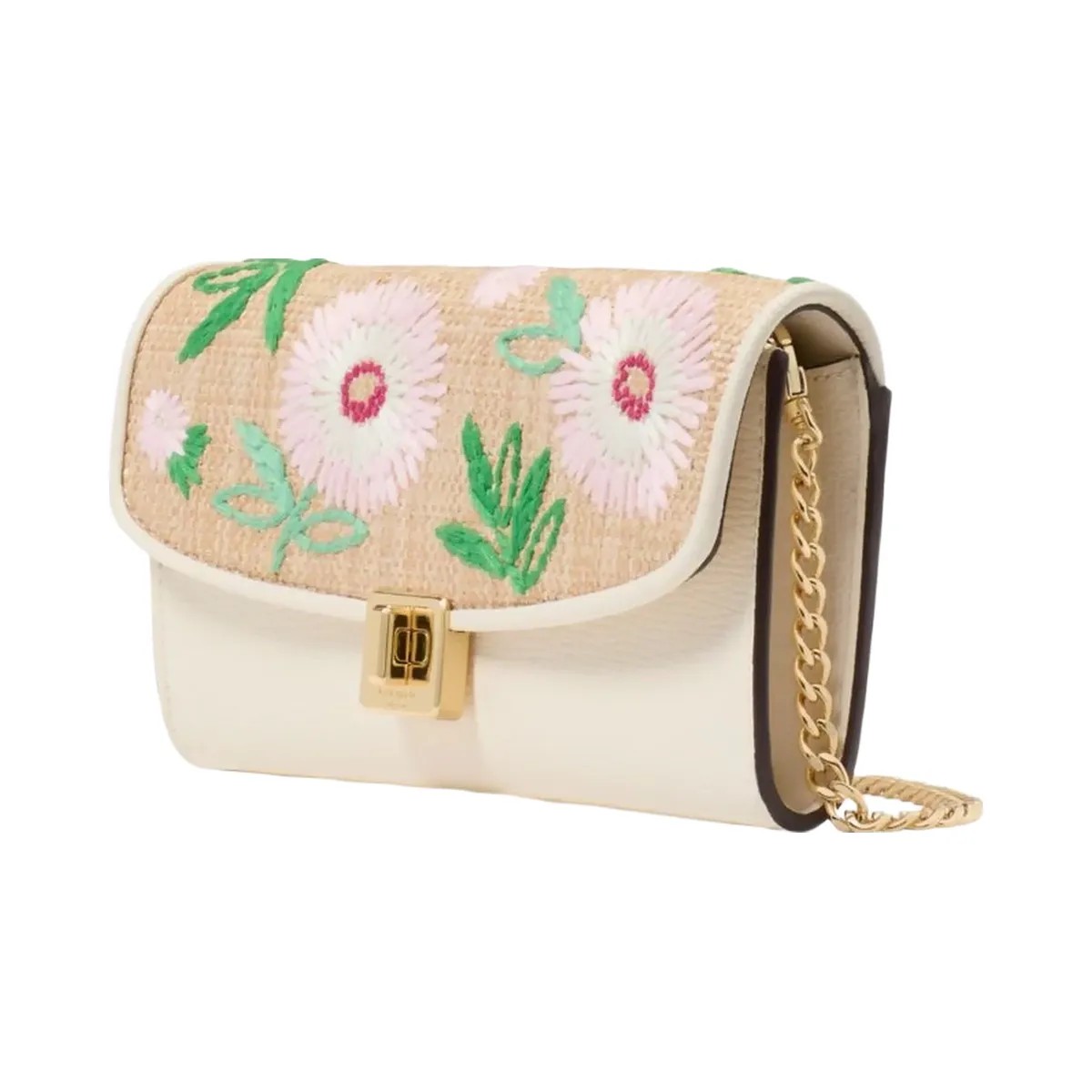Kate Spade Phoebe Straw Turnlock Wallet on chain Natural Multi - HypeFly India View 3