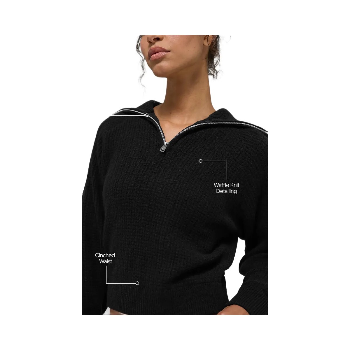 Alo Women's Cashmere Plush Waffle 1/4 Zip Pullover - Black - HypeFly India View 2