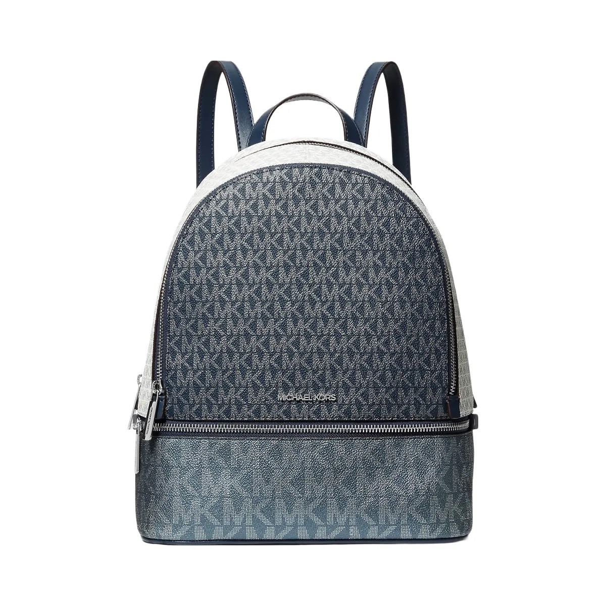 Michael Kors Rhea Medium Metallic Signature Logo Backpack Navy - HypeFly India View 1