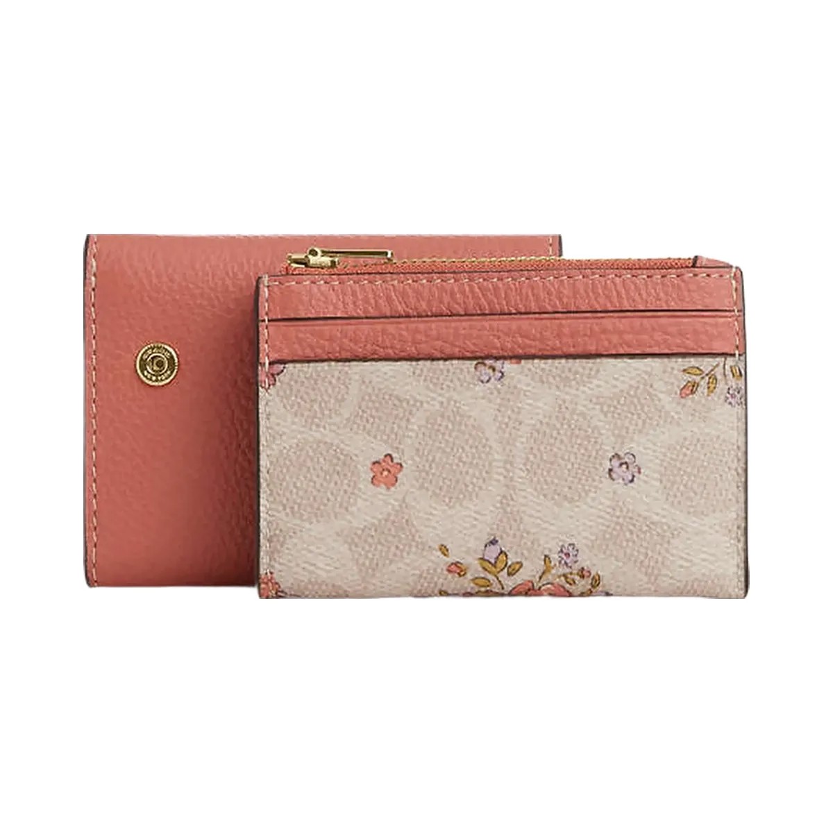 Coach Card Holder Wallet In Signature Canvas With Floral Print Gold-Sand Multi - HypeFly India View 1