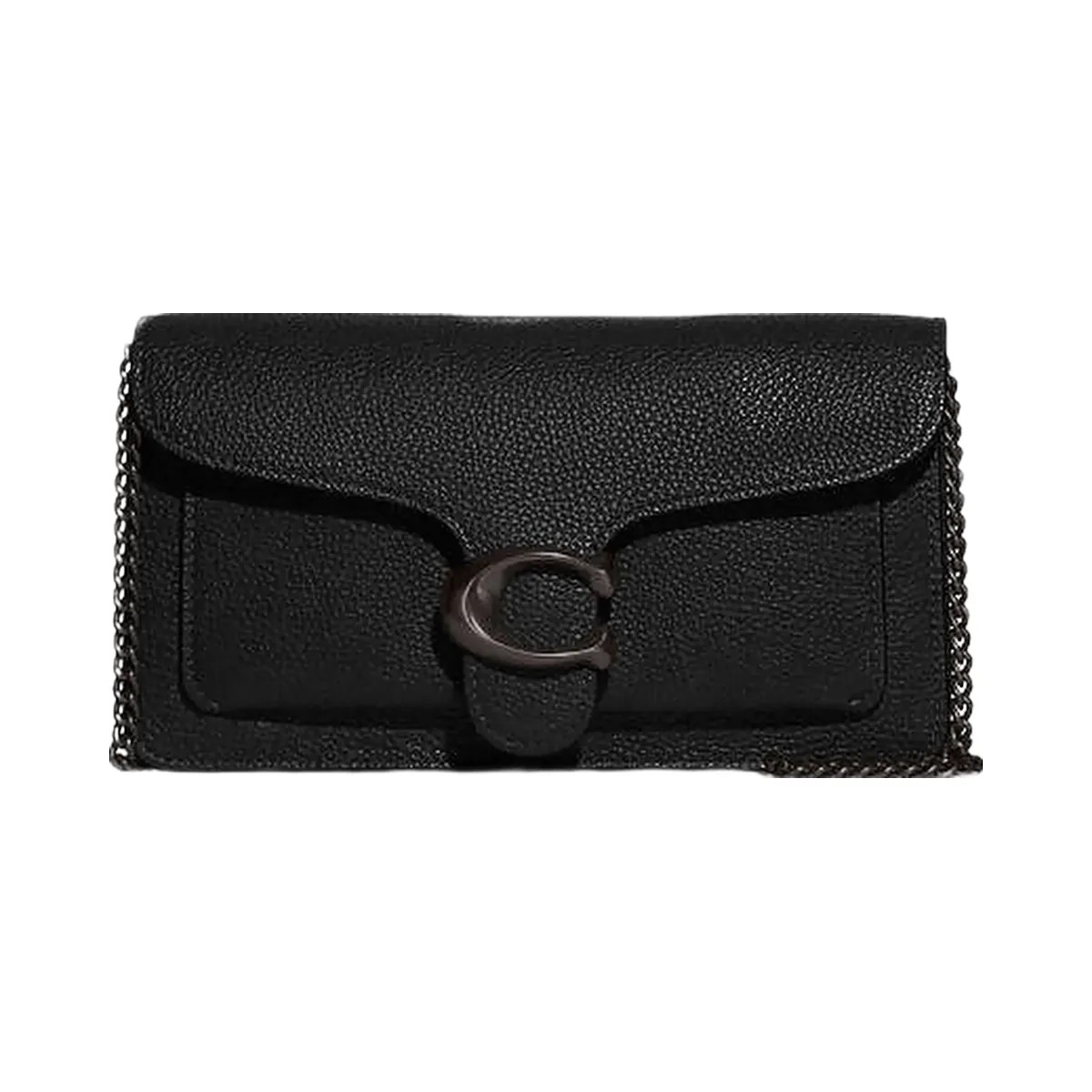 Coach Tabby Chain Clutch Polished Pebble Leather-Pewter-Black - HypeFly India View 1
