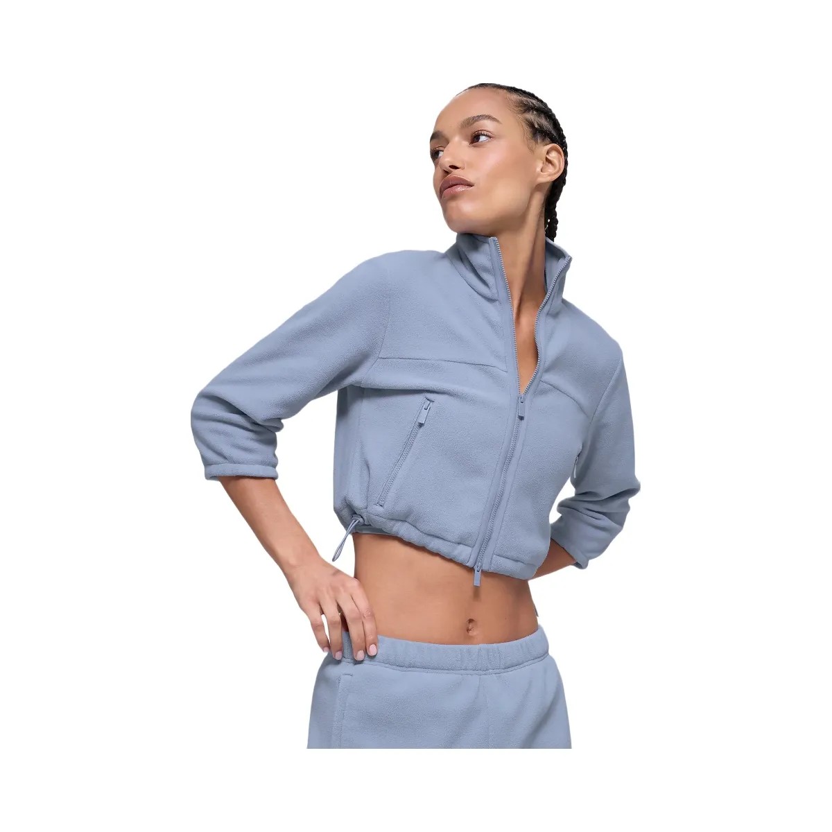 Alo Women's Polar Fleece Retreat Cropped Jacket - Winter Frost - HypeFly India View 4