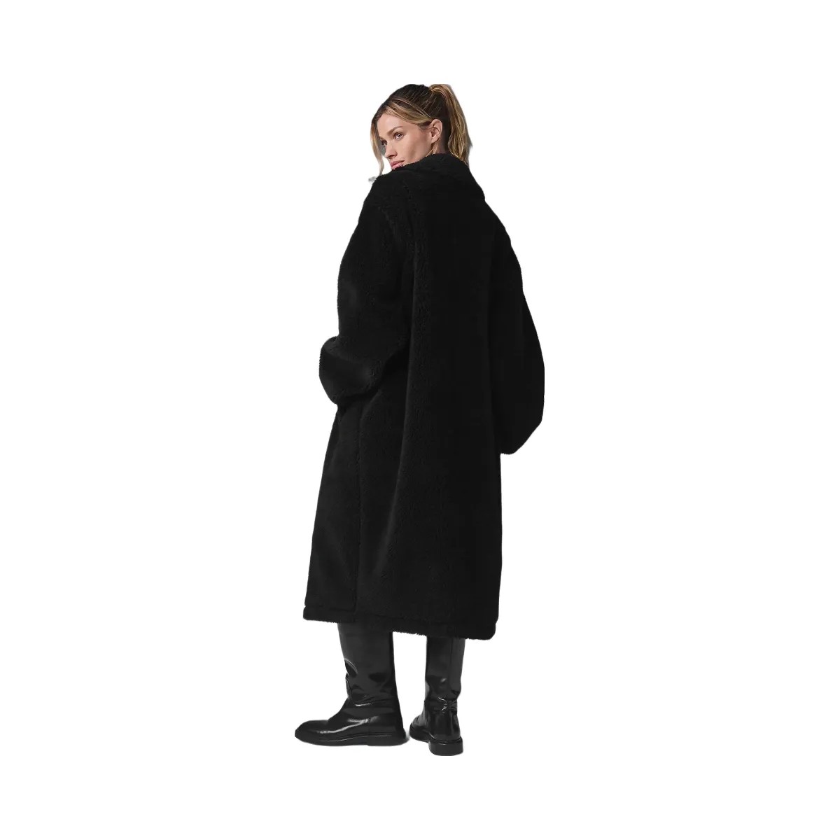 Alo Women's Oversized Sherpa Trench - Black - HypeFly India View 4