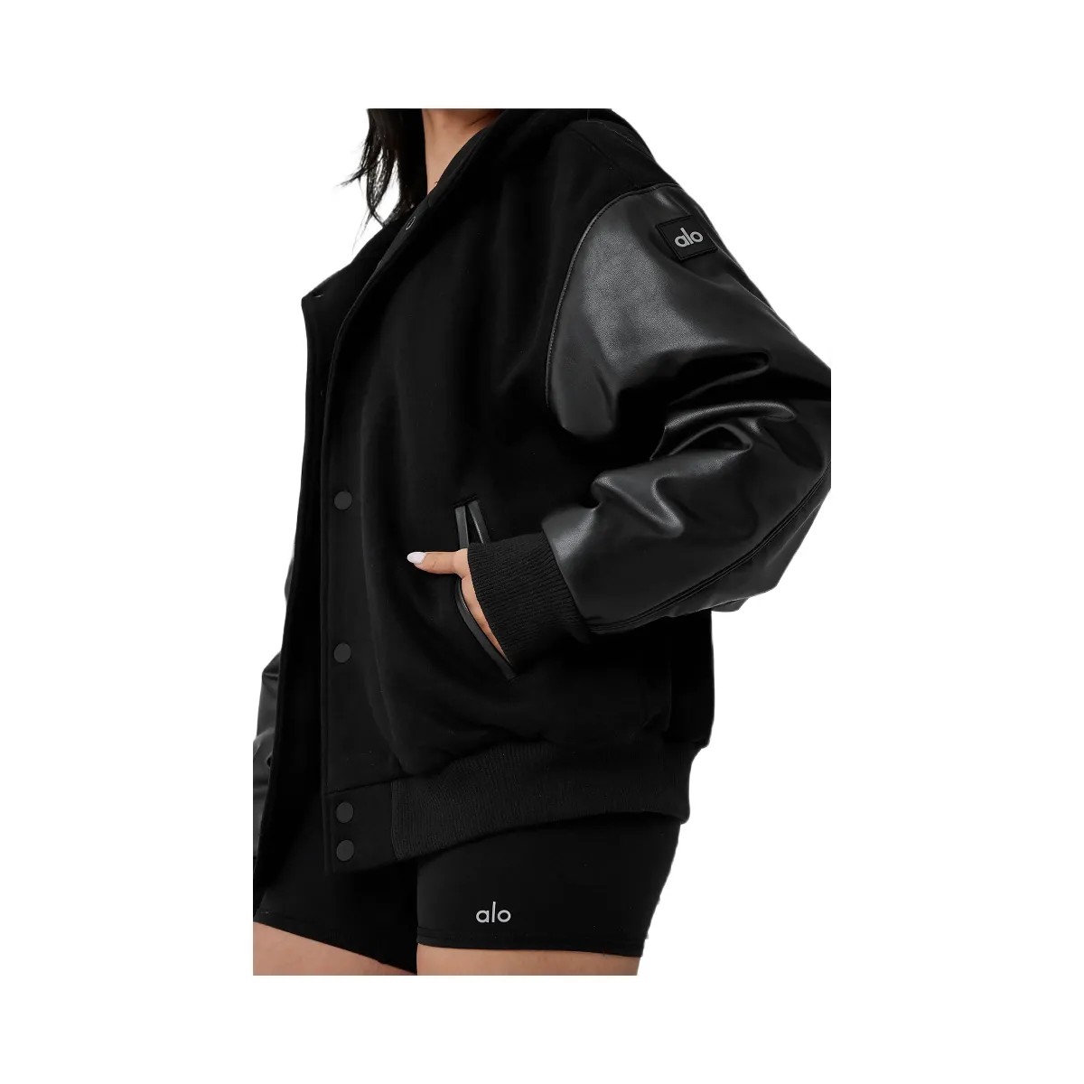Alo Women's Select Hooded Bomber Jacket - Black - HypeFly India View 3