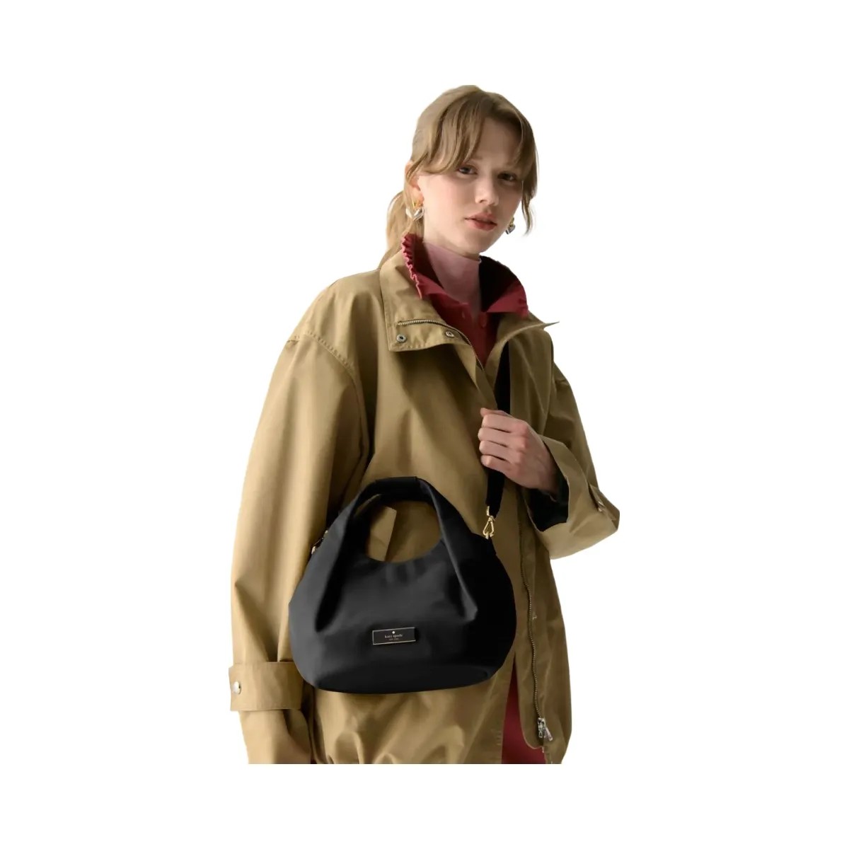 Kate Spade Carter Nylon Small Pleated Crossbody Black - HypeFly India View 2