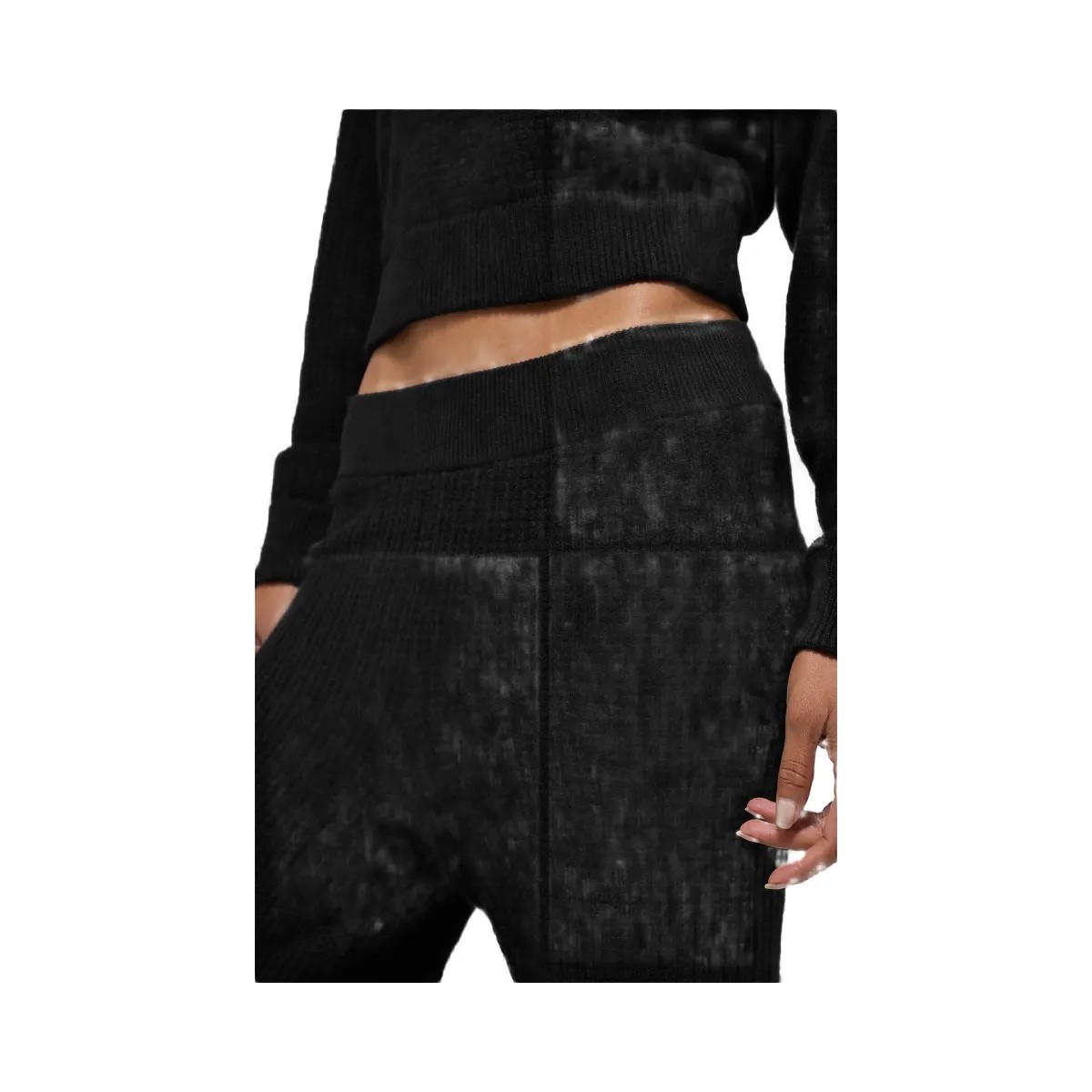 Alo Women's Cashmere High-Waist Plush Waffle Pant - Black - HypeFly India View 2