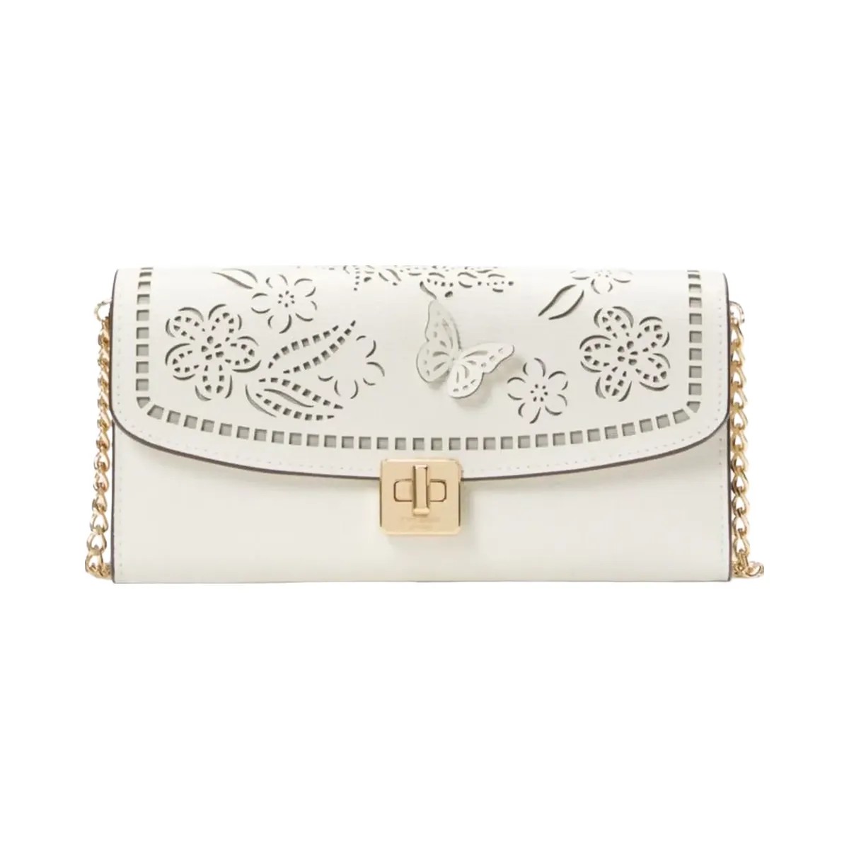 Kate Spade Phoebe Perforated Turnlock Wallet on chain Meringue - HypeFly India View 1