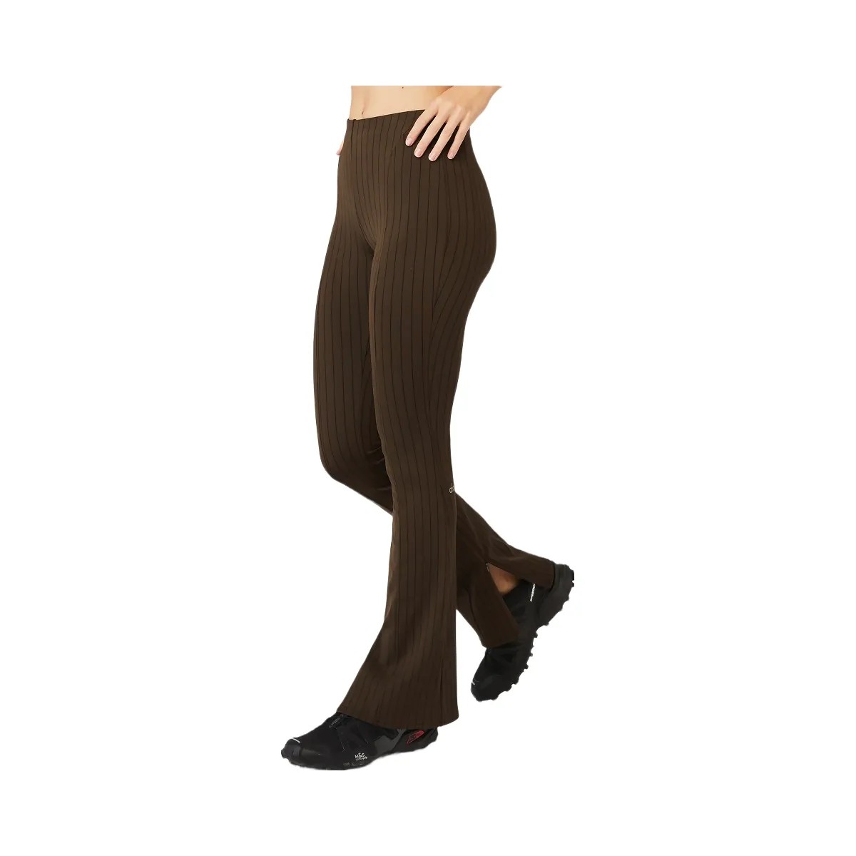 Alo Women's High-Waist Pinstripe Zip It Flare Legging - Espresso/Black - HypeFly India View 2