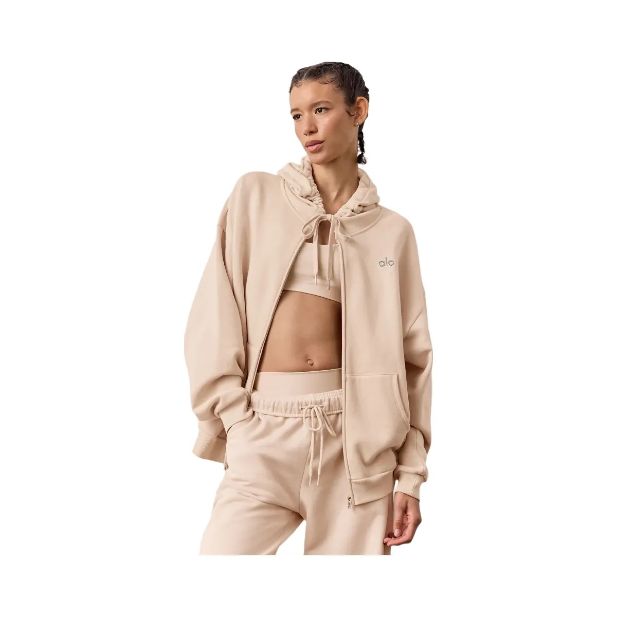 Alo Women's Accolade Full Zip Hoodie - Macadamia - HypeFly India View 1