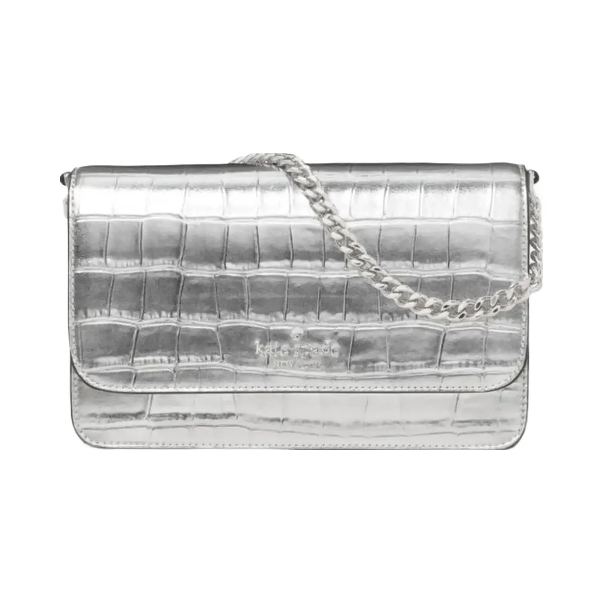 Kate Spade Madison Croc Embossed Willow Mini Flap Crossbody Silver - HypeFly India View 1