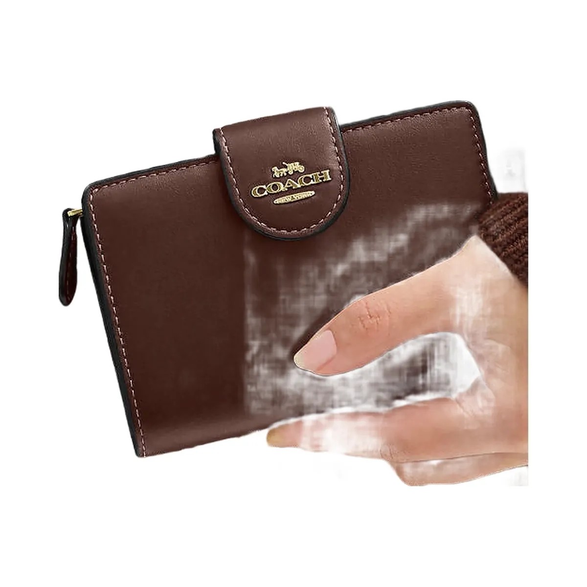 Coach Medium Corner Zip Wallet Calf Leather-Gold-Maple - HypeFly India View 3