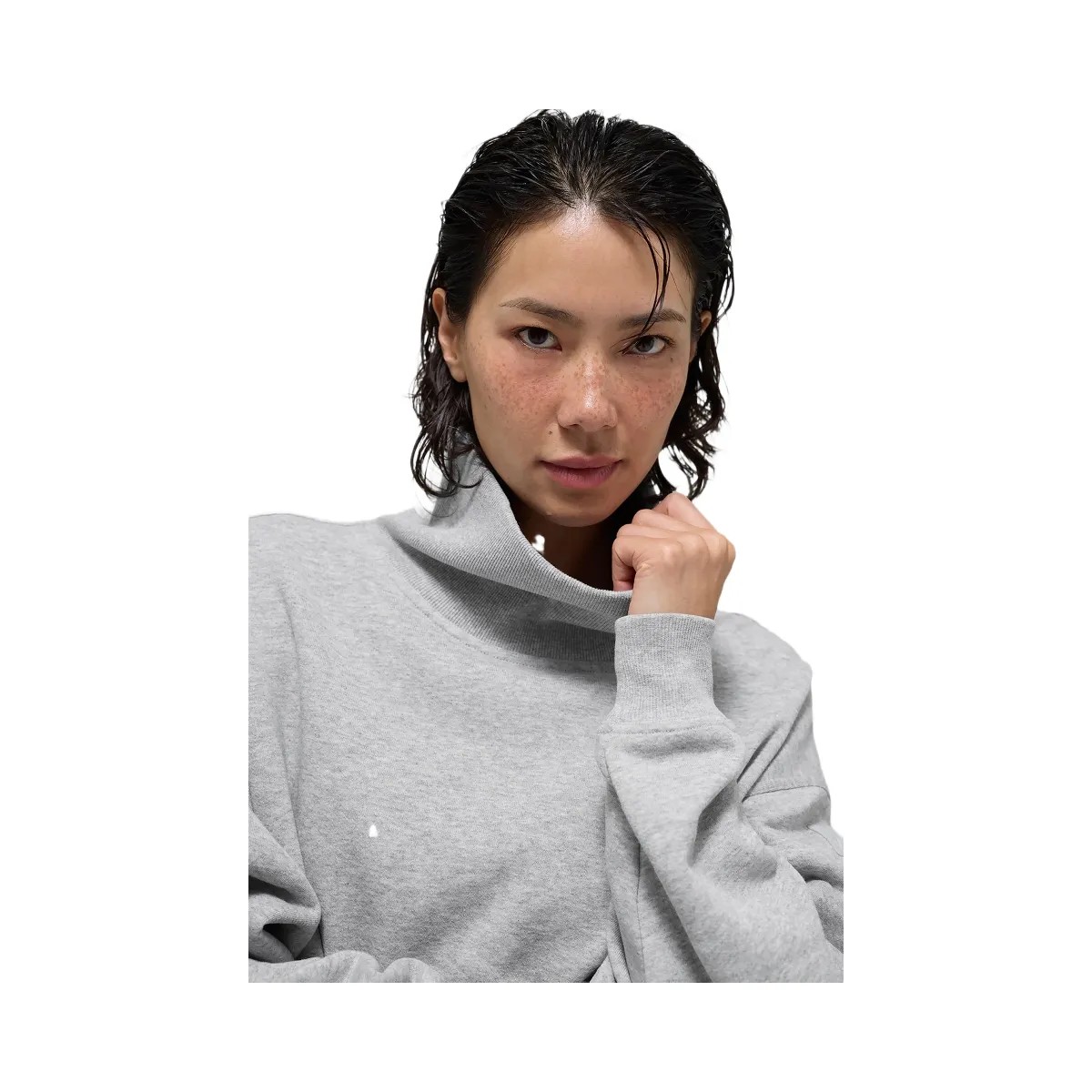 Alo Women's Hazy Mock Neck Pullover - Athletic Heather Grey - HypeFly India View 4