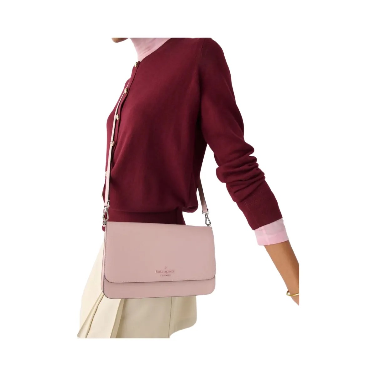 Kate Spade Madison Textured Patent Leather Willow Medium Convertible Crossbody Tutu Pink - HypeFly India View 6