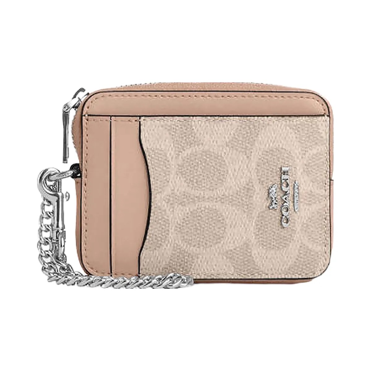 Coach Zip Card Case In Signature Canvas Signature Canvas-Silver-Sand-Taupe - HypeFly India View 2