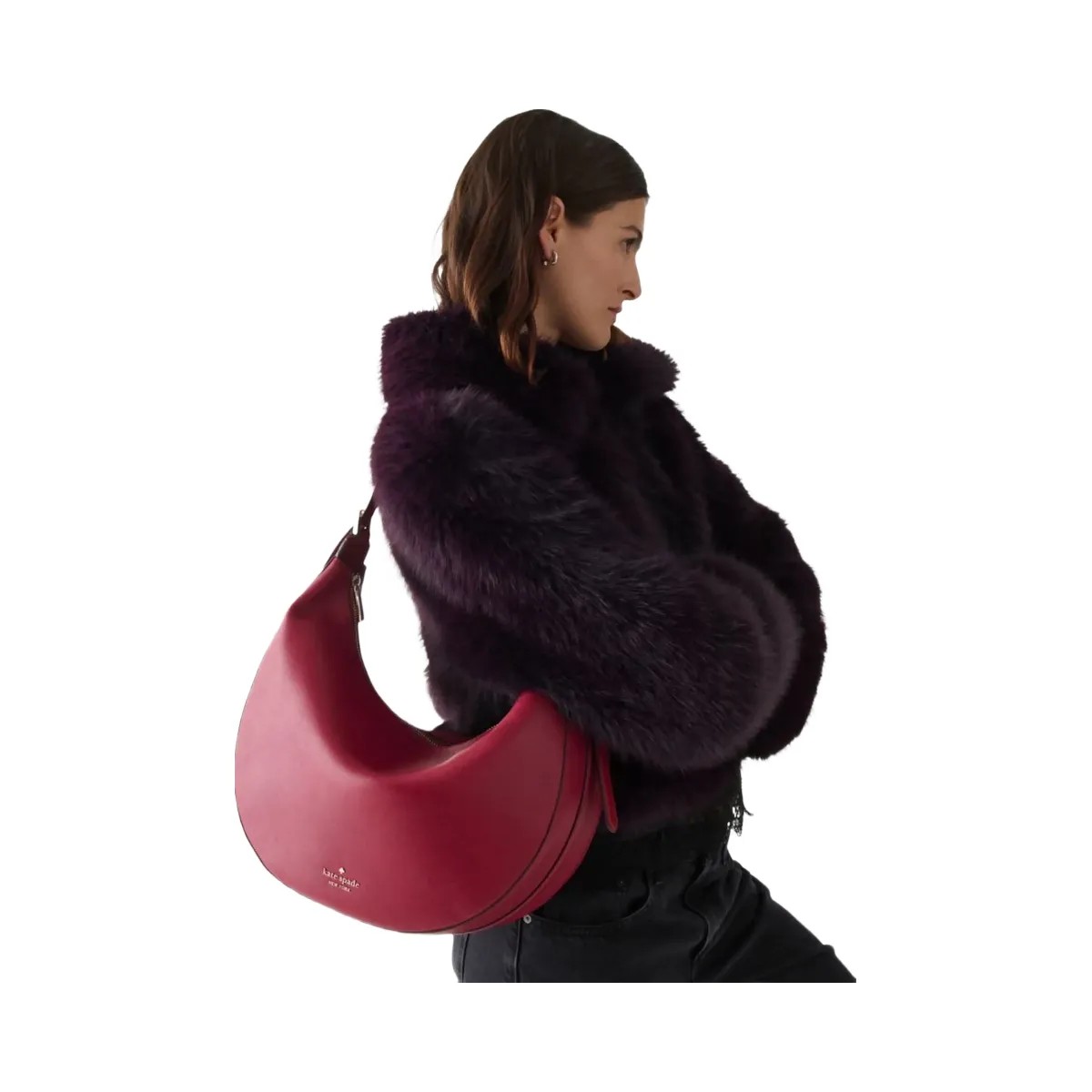 Kate Spade Nova Smooth Leather Large Crescent Shoulder Bag Red Jam - HypeFly India View 2