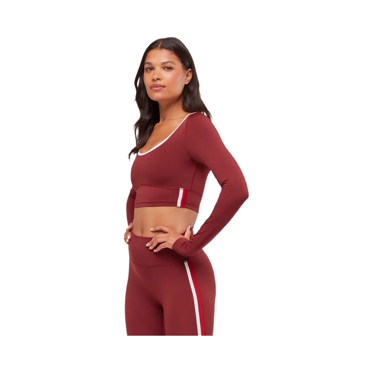 Gymshark Piping Long Sleeve Crop Top - Sets Red/Carmine Red/Soft White - HypeFly India View 3