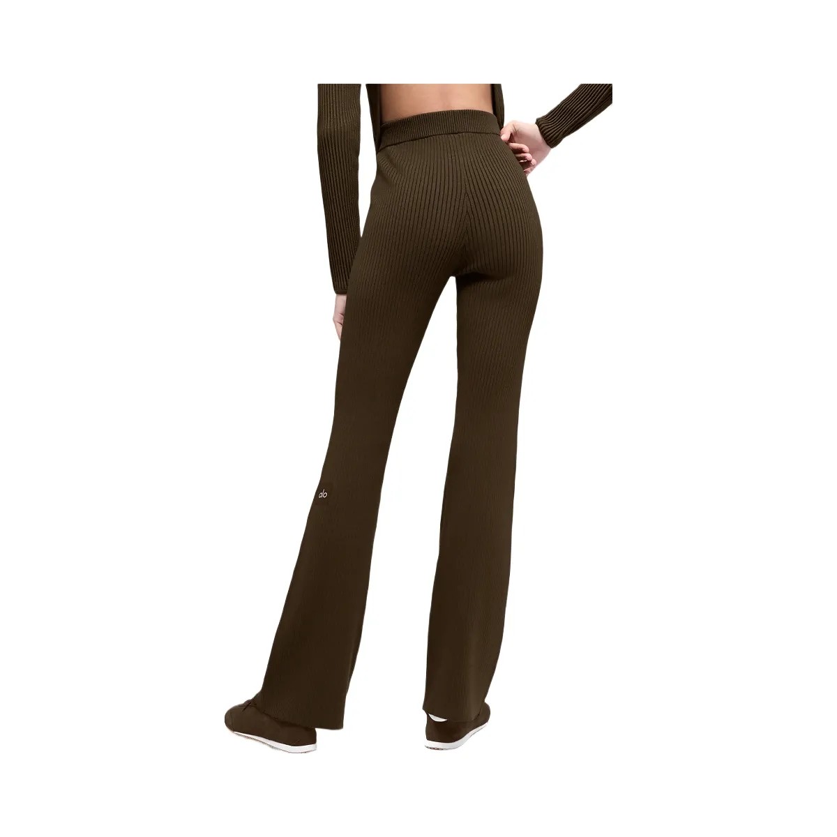Alo Women's Denim Knit High-Waist Flare Pant - Espresso/Black - HypeFly India View 2