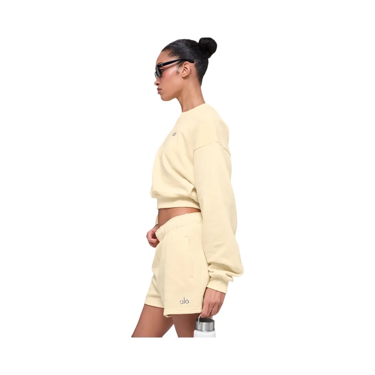 Alo Women's Cropped Accolade Crewneck - Candlelight Yellow - HypeFly India View 4
