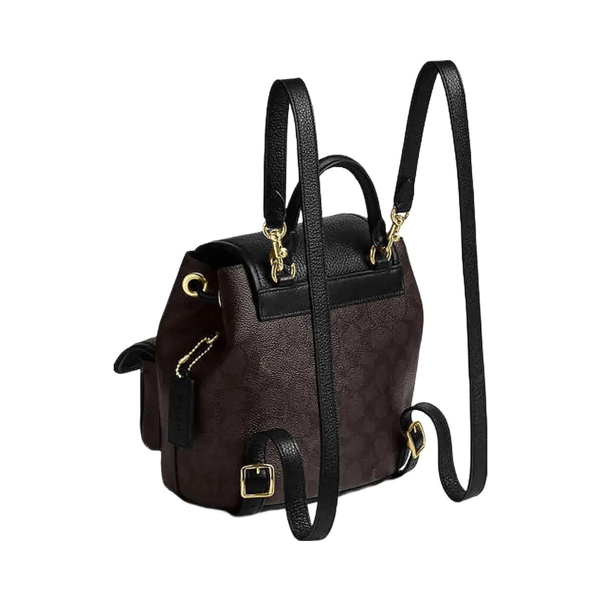 Coach Hadley Backpack In Signature Canvas Signature Canvas-Gold-Walnut-Black - HypeFly India View 3