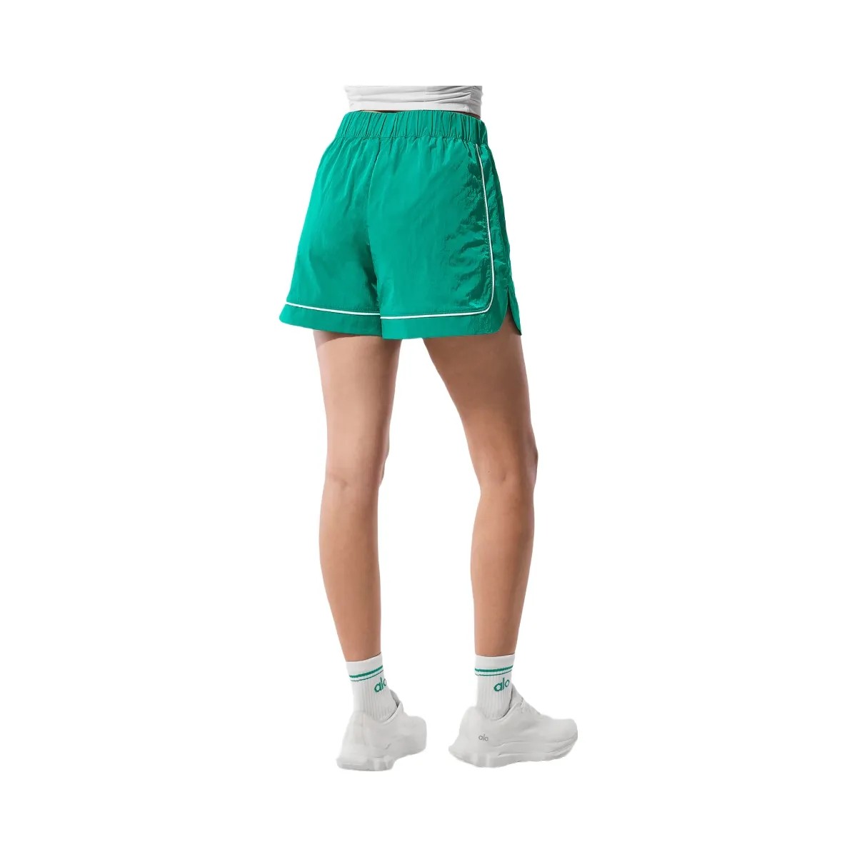 Alo Women's Motivate Track Short - Spruce Green/White - HypeFly India View 3