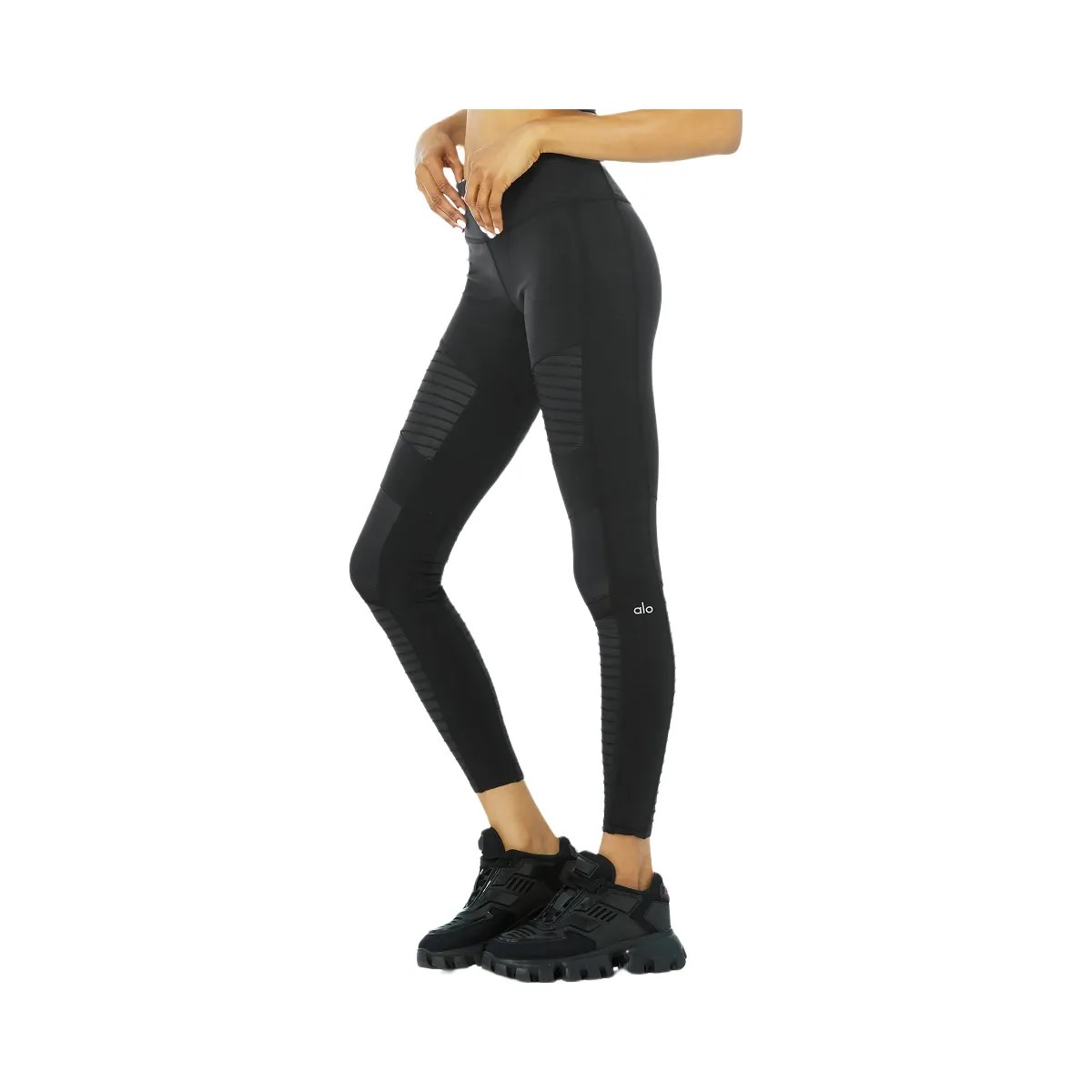 Alo Women's Moto Legging - Black/Black Glossy - HypeFly India View 2