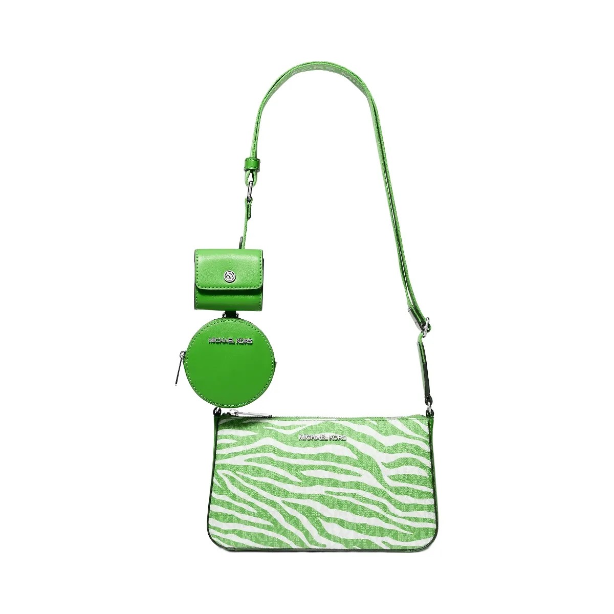 Michael Kors Jet Set Leather Medium Animal Print Logo Crossbody Bag with Case for Apple Airpods Pro® Jungle - HypeFly India View 1