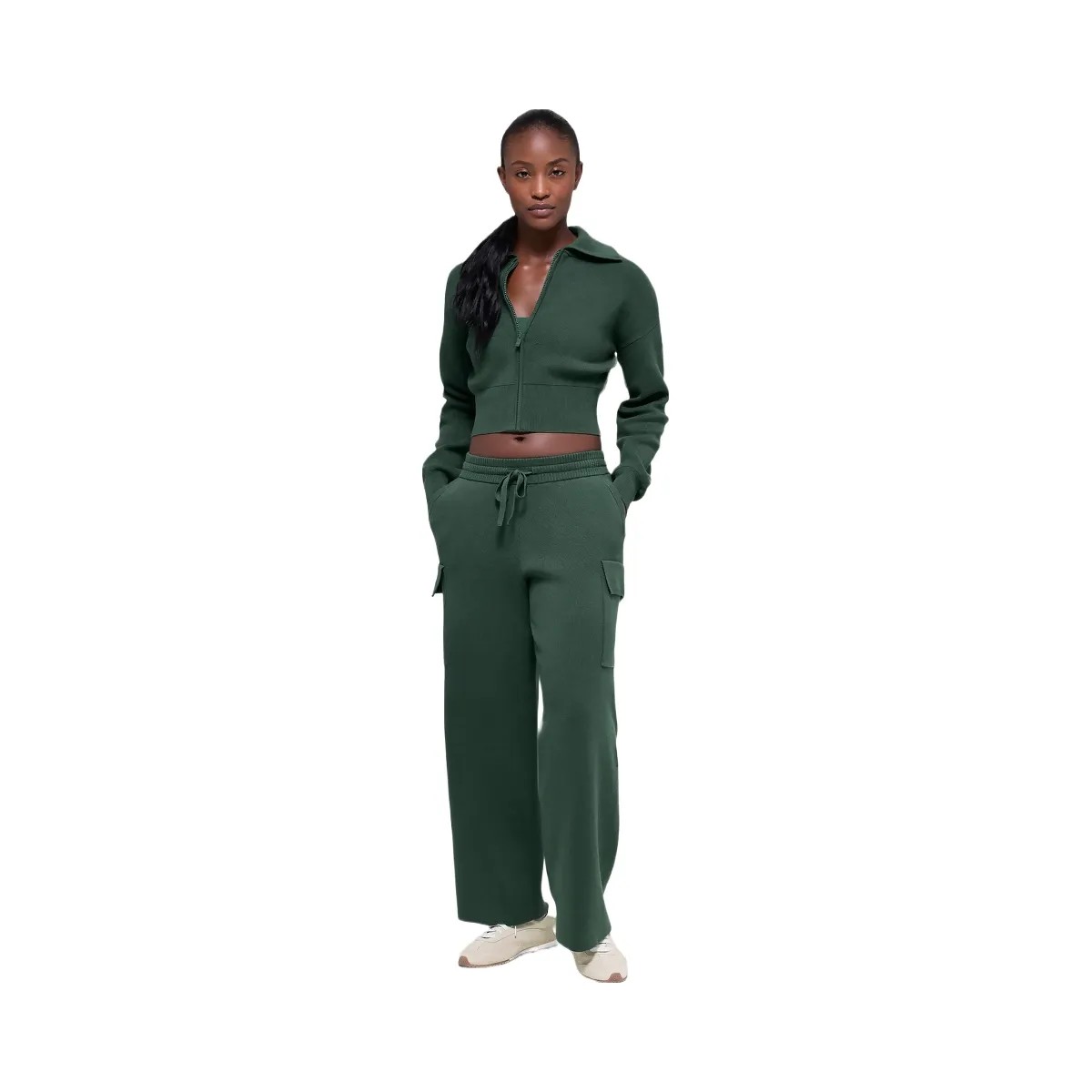 Alo Women's Scholar Knit Cropped Full Zip Jacket - Clover Green - HypeFly India View 1