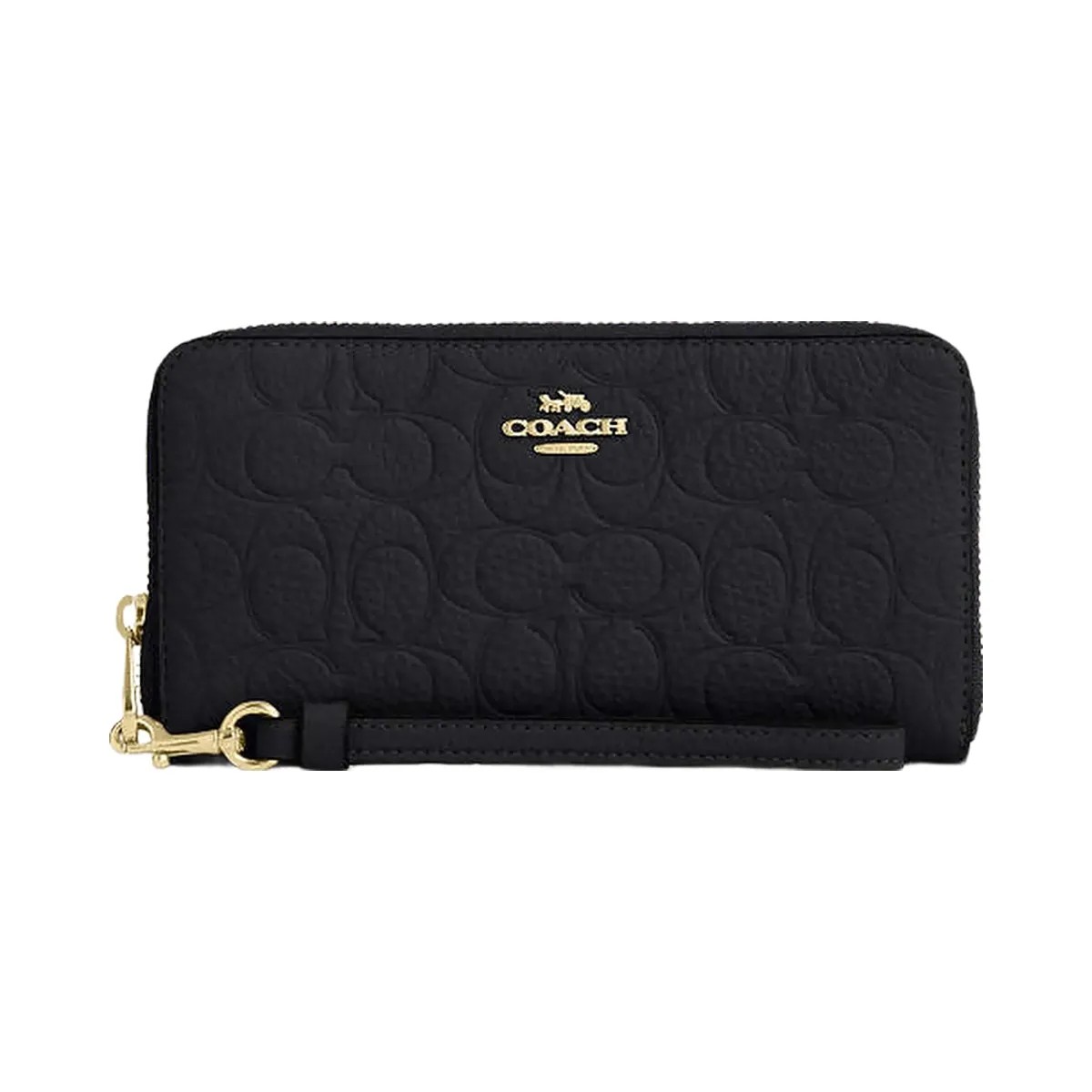 Coach Long Zip Around Wallet In Signature Leather Pebbled Leather-Gold-Black - HypeFly India View 1