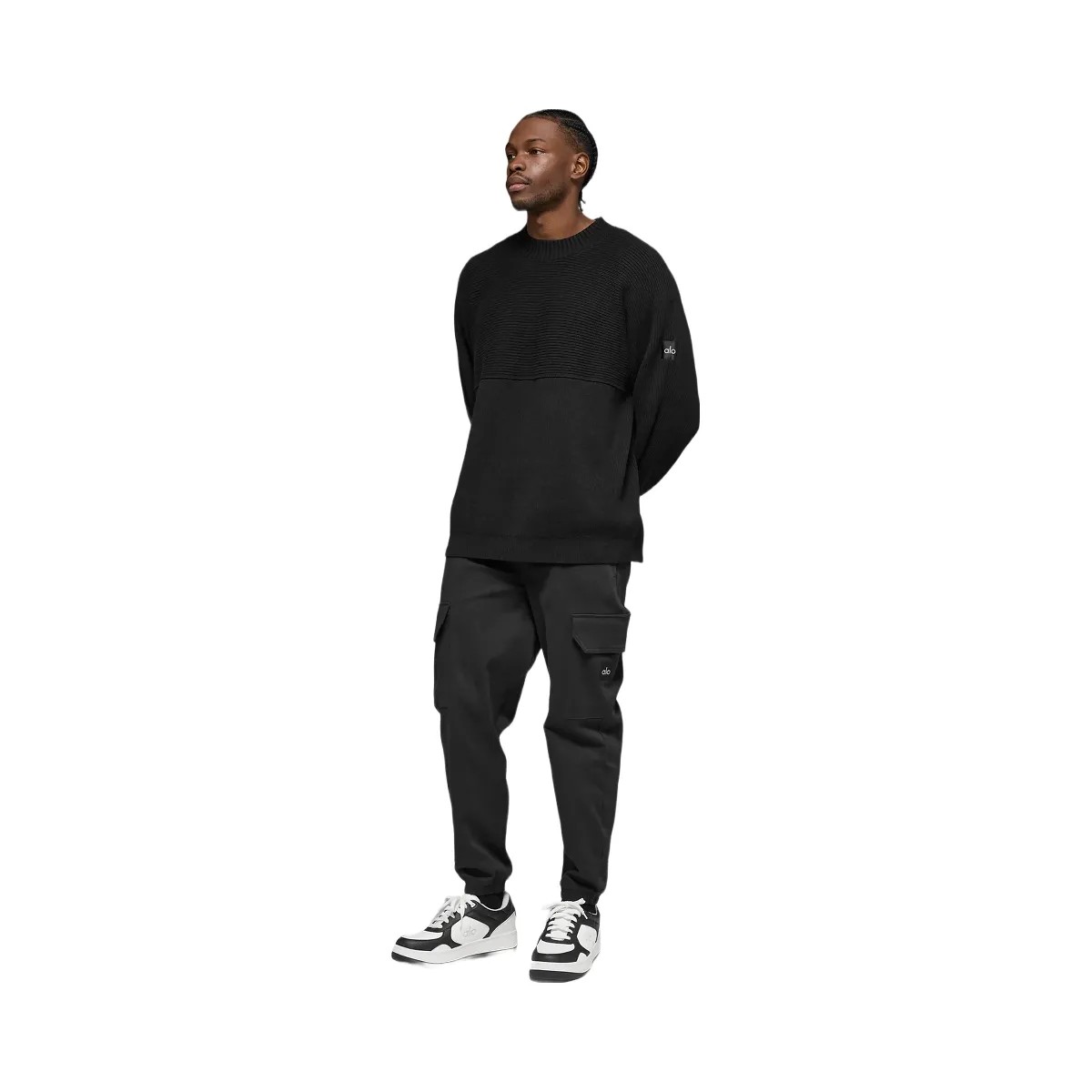 Alo Men's Domain Shift Rib Knit Sweater Crew - Black - HypeFly India View 2