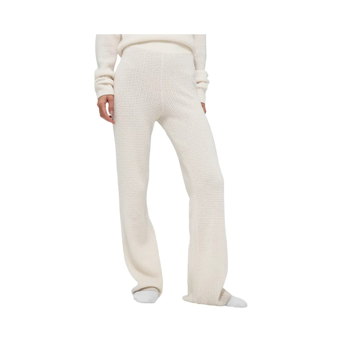 Alo Women's Cashmere High-Waist Plush Waffle Pant - Ivory - HypeFly India View 4