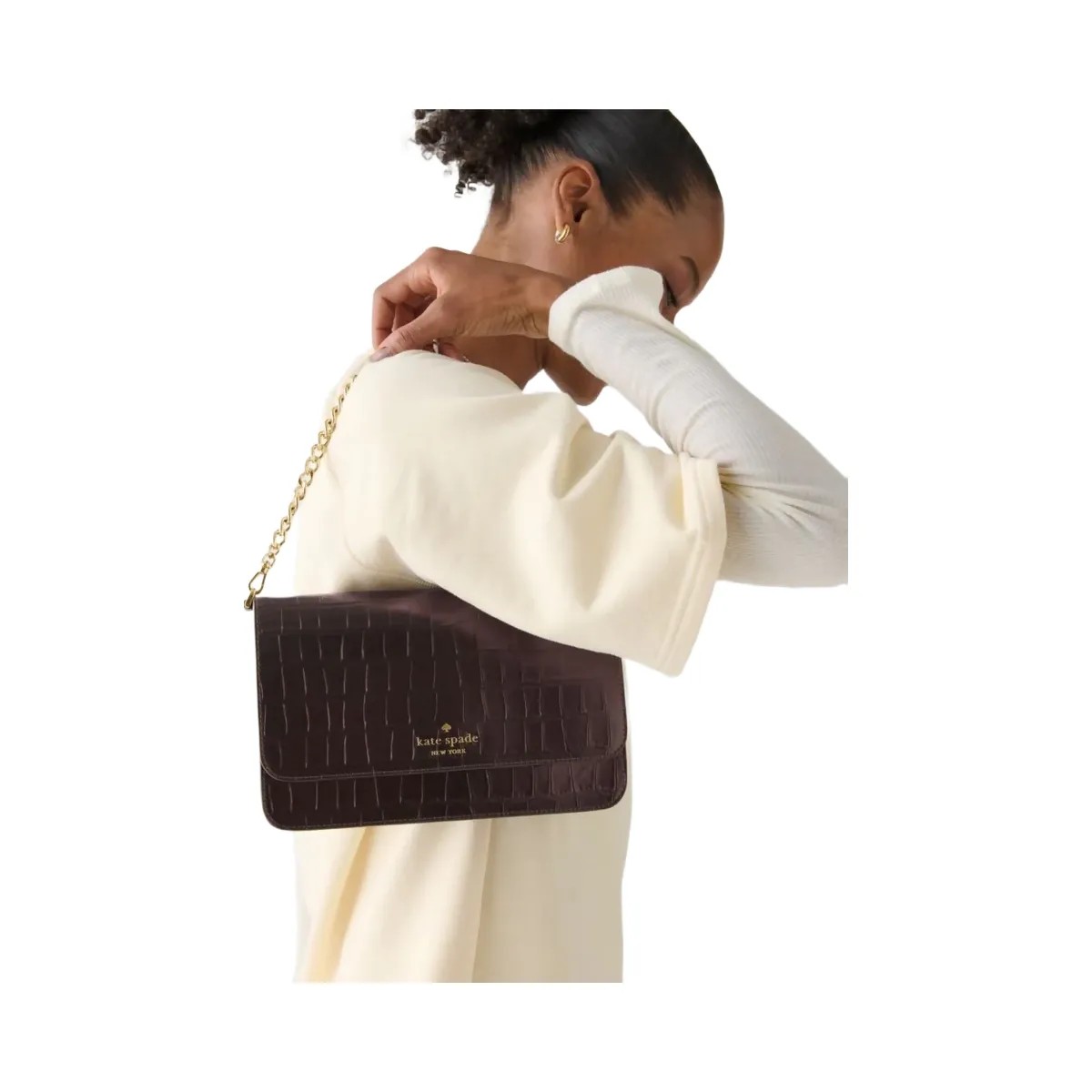 Kate Spade Madison Croc Embossed Willow Medium Convertible Crossbody Hot Fudge - HypeFly India View 2