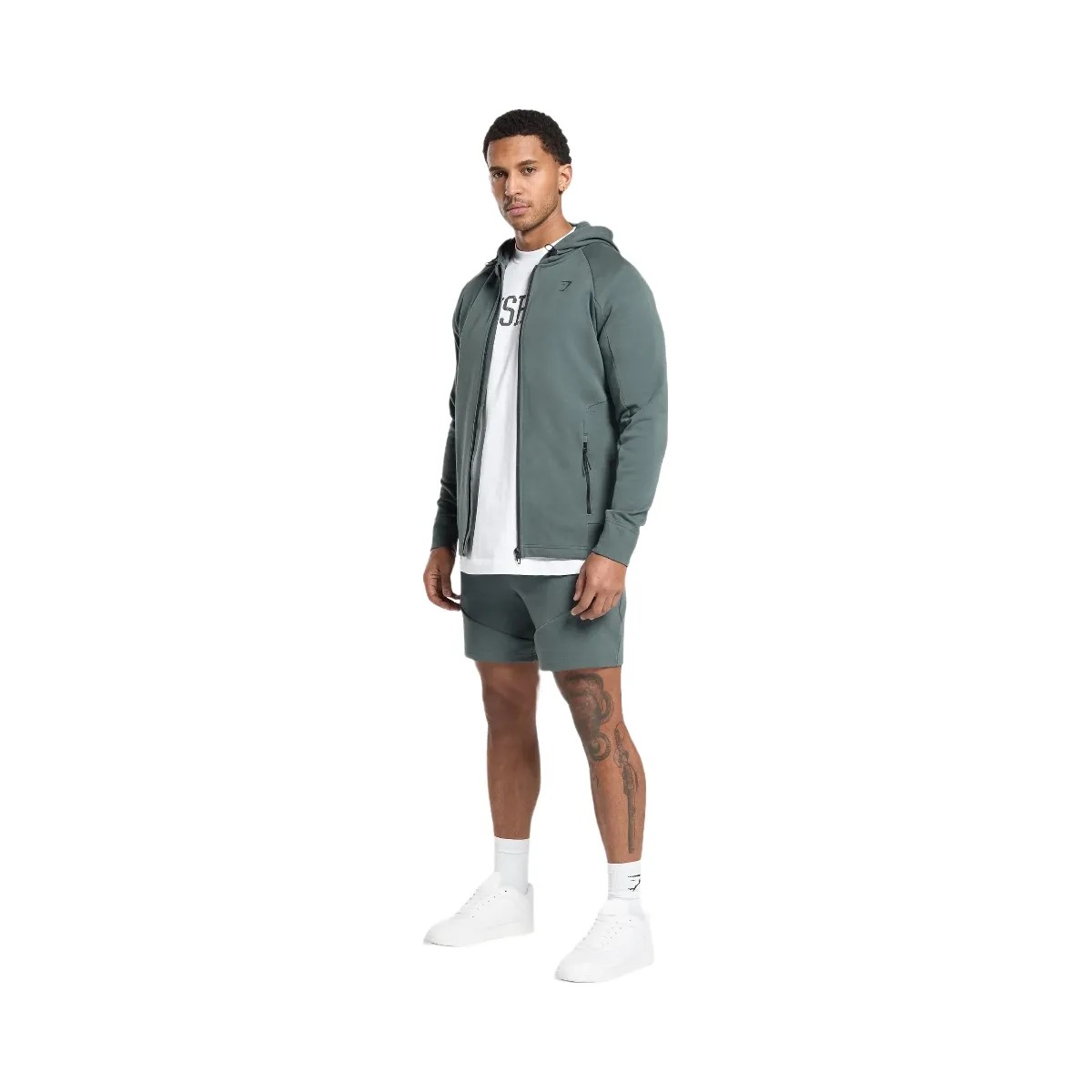 Gymshark Interlock Tech Zip Up Hoodie - Slate Teal - HypeFly India View 4