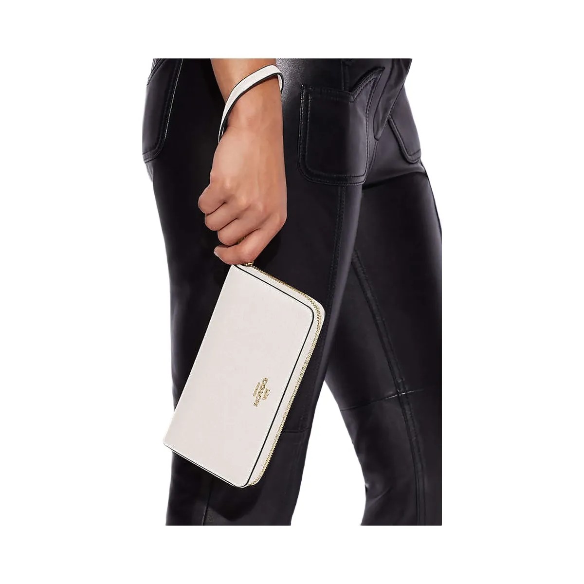 Coach Long Zip Around Wallet Pebbled Leather-Gold-Chalk - HypeFly India View 1