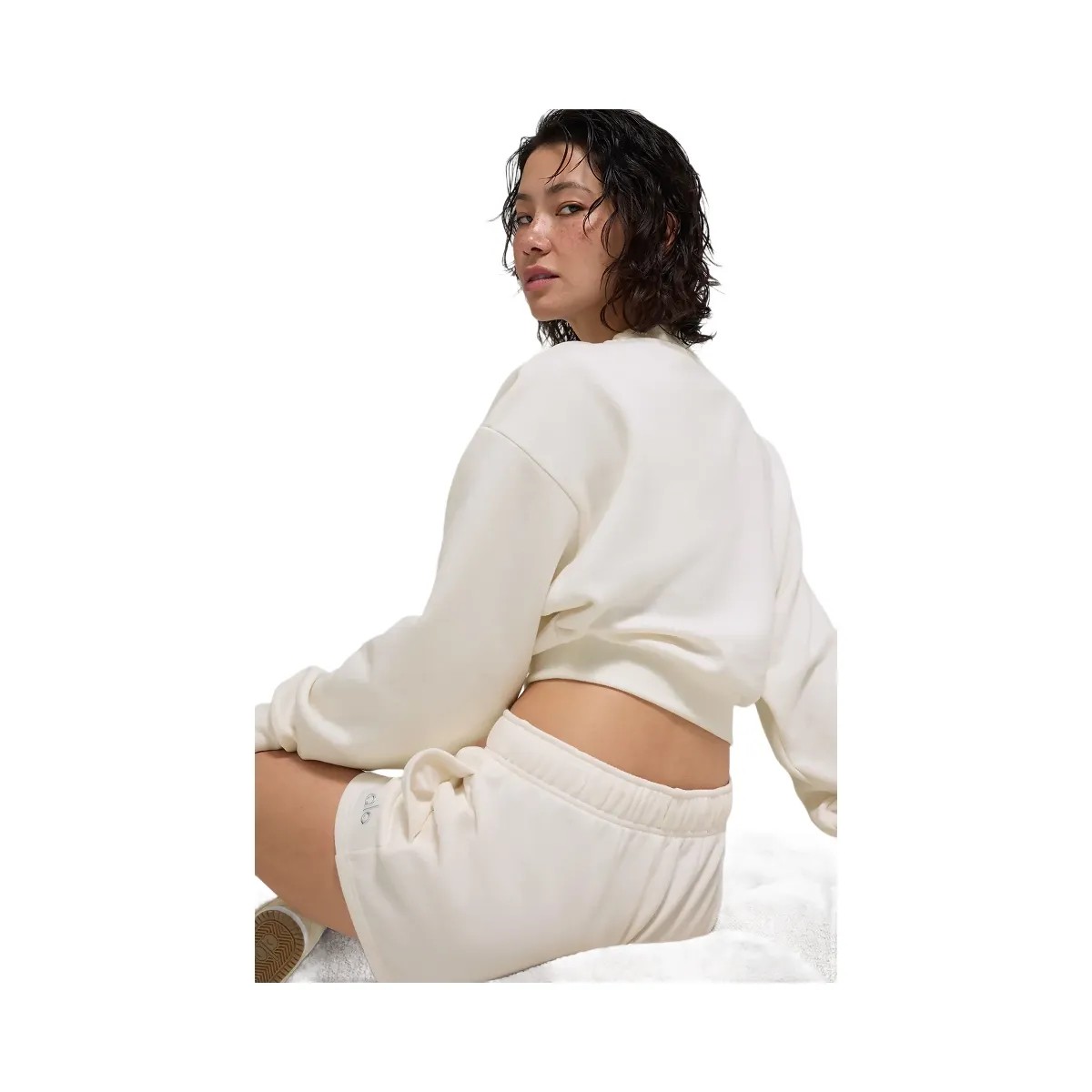 Alo Women's Cropped Accolade Crewneck - Ivory - HypeFly India View 5