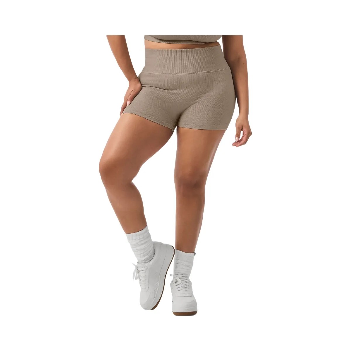 Alo Women's 3" Seamless Ribbed Shimmer Short - Gravel - HypeFly India View 6