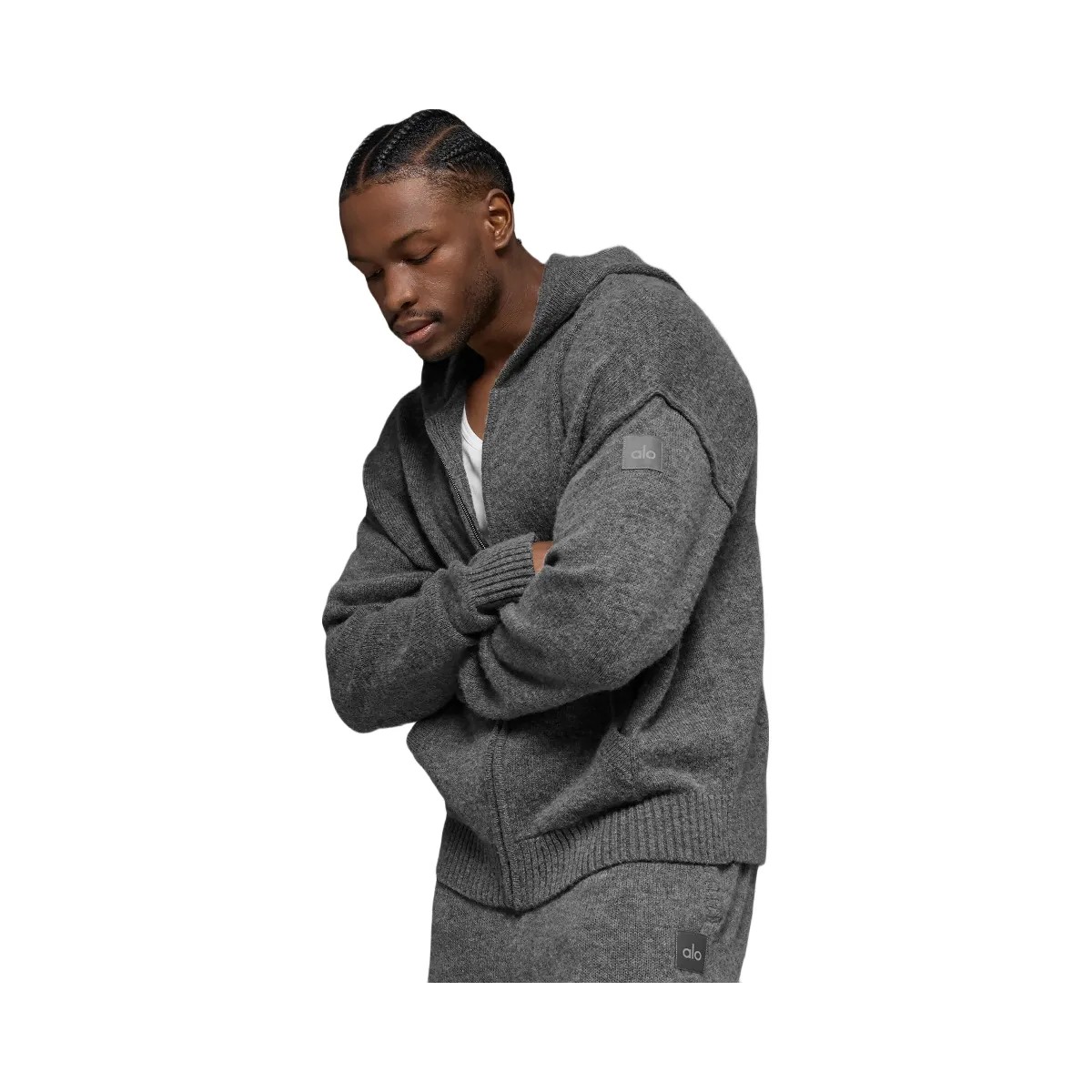 Alo Men's Wool Cashmere New Class Full Zip Hoodie - Platinum Grey - HypeFly India View 2