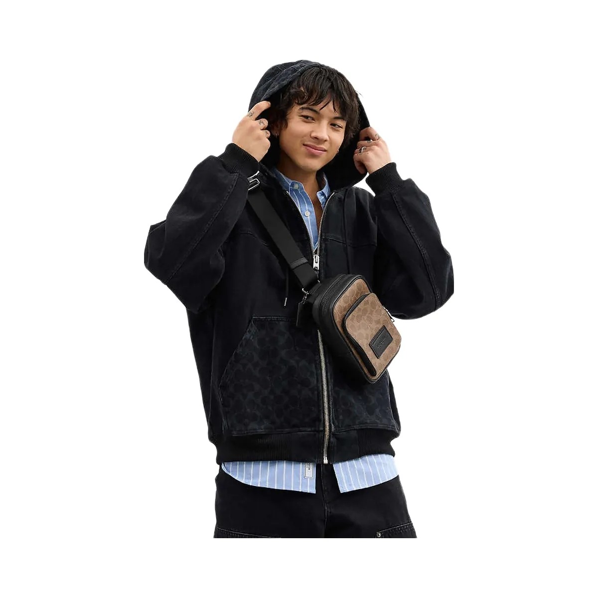 Coach Racer Sling Pack In Signature Canvas Signature Canvas-Qb-Tan-Black - HypeFly India View 3